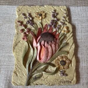 VTG Protea Cheri Blum 3D Floral Wall Hanging Resin Plaques Flowers 6.25x4.25"